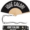 Fisura - Ventaglio originale con messaggio "Qué calor". Ventaglio pieghevole in legno moderno, ventilatore manuale nero leggero per estate, vacanze, spiaggia o città. Laccetto incluso 42,5 x 23 cm