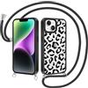 Yirlbey Cover per iPhone 15 6,1'' con Cordino, Aesthetic Leopardata Motivo Disegno Trasparente Silicone Sottile TPU + PC Case Corda con Regolabile Laccio Antiurto Protezione Custodia per Ragazze, Nero