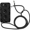Yirlbey Cover per iPhone 12 6,1'' con Cordino, Aesthetic Fiocco Motivo Disegno Nero Silicone Case Corda con Regolabile Laccio Antiurto Antigraffio Bumper Protezione della Fotocamera Custodia