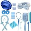XINYUNXIN Set di 26 bigodini senza calore, in raso, per capelli lunghi e corti, include pettini, fasce, clip e scrunchies, per capelli bagnati e asciutti (blu)
