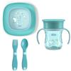 Chicco Set Pappa Neonato con Piattino, Posate e Bicchiere - 12 Mesi - Azzurro