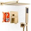 VEVOR Set Doccia, Sistema Doccia a Pioggia per Bagno con Soffione Quadrato da 25,4 cm e Doccetta, Accessori per Vasca da Parete con Valvola in Ottone e Kit di Finitura, Oro Spazzolato