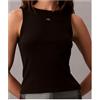 Calvin Klein Jeans Calvin Klein Sl Woven Label Blk Canotta Nera Costine Logo Donna