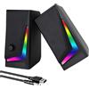 Ouitble Altoparlanti per PC USB Stereo 2.0 con 7 RGB dinamico per desktop, altoparlante stereo per PC con jack da 3,5 mm per computer portatile