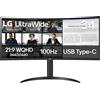 LG 34WR55QK-B - Monitor curvo per computer UltraWide WQHD (3440 x 1440), 100 Hz, 5 ms, HDR10, modalità lettore, HDMI, DisplayPort, USB Type-C, supporto regolabile in inclinazione/altezza, nero