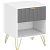 HOMCOM Comodino con vano aperto, cassetto e maniglia, tavolino con gambe in acciaio, 45x40x55 cm, bianco | Aosom Italy