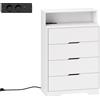 HOMCOM Cassettiera per Camera da Letto con Ripiano Aperto e Stazione di Ricarica, Porta USB e Porta USB-C, 80x40x120 cm, Bianco | Aosom Italy