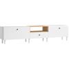 HOMCOM Mobile TV con 2 sportelli ribaltabili, scomparto aperto e cassetto, in pannello truciolare, 200x35x45 cm, Bianco | Aosom Italy