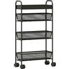 HOMCOM Carrello portaoggetti a 4 livelli su ruote con 3 cestini estraibili, 19x43,2x80 cm, nero | Aosom Italy