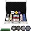 SPORTNOW Set gettoni da poker in valigetta, con dadi e Dealer Button, 2 mazzi di carte, 29,5x22,5x6,5 cm, Argento | Aosom Italy