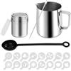 CARANNACLTD Brocca per latte in acciaio inox da 350 ml con indicatore di misurazione, accessori barista, caraffa per caffè crema latte, montalatte in acciaio inox, penna a latte, stencil per cappuccino