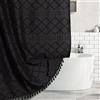 Siiluminisoy - Tenda da doccia nera, bohémien, con nappe, 183 x 183 cm, tessuto di ciniglia a zigzag e righe trapuntato, lavorazione in rilievo, moderna e minimalista, decorazione shabby chic