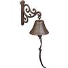 Relaxdays Campanella da Muro in Ghisa, Design Antico, Campana Decorativa con Corda per Esterni, 15,5x10x17,5 cm, Marrone
