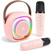 Ambesty Macchina per karaoke per bambini, mini karaoke con 2 microfoni, altoparlante Bluetooth portatile con effetti vocali e luci a LED, giocattolo regalo per ragazze dai 4, 5, 6, 7, 8, 9 (rosa)