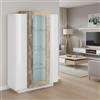 Dmora - Vetrina Kevin, Credenza con tre ante, Mobile da soggiorno multiuso, 100% Made in Italy, cm 80x38h121, Bianco lucido e Acero