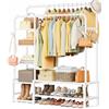 SONGMICS Stand Appendiabiti, Guardaroba Aperto, 7 Ripiani Portaoggetti, Struttura in Metallo, Barre Appendiabiti, Camera da Letto, Soggiorno, Ingresso, Bianco HSR182WG01