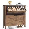 VASAGLE LIRY Collezione - Scarpiera con 2 Scomparti a Ribalta, Scarpiera Ingresso Slim, Stile Farmhouse, per 12-16 Paia di Scarpe, Marrone Miele HSC201K01