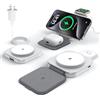 KEEPRO Caricatore Wireless 3 in 1 per iPhone(Adattatore Incluso), 21W Qi Pieghevole Magnetica Ricarica Rapida per Dispositivi Apple iPhone 15/14/13/12 Serie, per AirPods Pro/3/2 & Apple Watch—Bianco