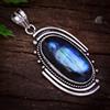 Handmade Valentine's Regalo Pietra Labradorite 925 Argento Handmade Ciondolo 6.1cm