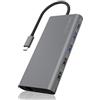 ICY BOX Docking Station USB-C (12-in-1) con 2x HDMI & 1x DP (4K 60Hz), 4x USB 3.0 HUB, Alimentazione 100W, Gigabit Ethernet, Dock Universale, IB-DK4050-CPD
