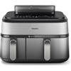 Philips Airfryer Serie 5000 Doppio Cestello con vapore da 9L, tecnologia RapidAir Plus, 19 modalità di cottura, 90% di grassi in meno, tecnologia AirSteam, 2 cestelli, pulizia a vapore (NA555/00)