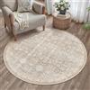 PureCozy Tappeto Rotondo Beige 120cm, Tappeto Circolare Vintage Lavabile per Living Room, a Pelo Corto, Antiscivolo, Morbido, Stile Boho per Cucina, Soggiorno, Camera da Letto, Sala da Pranzo