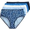 Ulla Popken Slip Midi con Fantasia Leopardata Colorata/Tinta Unita in Confezione da Cinque Blu Notte 58+ 848810139-58+