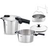 Fissler Vitaquick Premium - Set di 2 pentole a pressione Ø 22 cm (pentola a pressione 6 l + 3,5 l) con inserto, coperchio in vetro aggiuntivo, 2 livelli di cottura, made in Germany