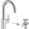 hansgrohe Vernis Shape - Rubinetto per lavabo con scarico a tirante, con bocca girevole, Miscelatore lavabo risparmio idrico (EcoSmart) con altezza bocca 200 mm, cromo, 71564000