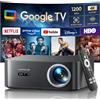 WiMiUS Proiettore【1200 ANSI/Google TV】Netflix Incluso Proiettore 4K Support