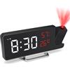 Foyucool Sveglia con Proiettore Alimentata a Corrente, Orologio da Comodino con Backup a Batteria, Proiezione 180° Soffitto Parete, Caricatore USB, Data Temperatura, per Camera da Letto