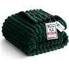 WAVVE Coperta Plaid Pile, Coperta Letto Singolo - Coperta di Flanella a Righe per Soggiorno, Letto, Coperta Divano Caldo Morbida, 130x150 cm, Verde Scuro