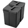 Emuca - Contenitori per la raccolta differenziata per cassetti da cucina, H 266 mm (2 x 7 L), Plastica nera