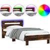 vidaXL Struttura letto con testiera e luci LED rovere fumé 90x200cm
