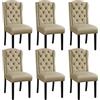 Yaheetech Set 6 Sedie Sala da Pranzo Tessuto Imbottite Eleganti Gambe in Legno Massello Schienale Alto con Bottoni Portata 140 KG Cachi