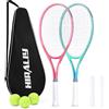 HIRALIY Set di 2 racchette da tennis da 27 + 3 palline da tennis, 2 racchette, 2 nastri Overgrip e 1 borsa da trasporto per sport all'aperto (AZZURRO) (rosa/verde)