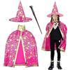 FainFun Cappello e Mantello da Mago, Mantello e Cappello Mago Bambino, Zucca Mantello con Cappello, Mantello da Strega per Bambina, per una Festa in Costume di Halloween per i Bambini (Rosso 2)