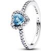 PANDORA Anello da donna in argento con cuore in rilievo, azzurro 198421C10, 58, Argento sterling, Zirconia cubica