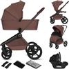 Lionelo Freya Trio Passeggino 3 in 1 per bambini 0-4 Anni/Fino a 22 kg | Navicella Pieghevole + Passeggino reversibile + Seggiolino Auto Ovetto I-Size 40-87 cm Sospensioni, Ruote PU, Capottina XXL