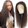 Weeybay Parrucca da donna in capelli veri, Water Wave, 4X4 Lace Closure, Marrone Cioccolato, densità 150%, capelli Remy non trattati, senza colla, 86 cm