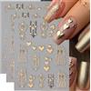 CharmeFleur Adesivi Per Unghie Cuore Dorato Per Nail Art 3D Cuori Bronzo Adesivi Per Unghie 3 Pezzi Design A Righe Con Albero E Cuori D'Amore Metallizzati Autoadesivi