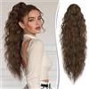 RUWISS Coda Capelli Extension con Pinza - Coda Finta Capelli Ricci Ondulati 76 cm Extension Capelli Coda Lunga Sintetici Coda di Cavallo per Donne, Castano Scuro e Castano Ramato