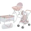 Olivia's Little World Set da Nurserie per Bambole Principessa a Pois 3 pezzi, Lettino, Rosa/Grigio