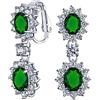 Bling Jewelry Vintage Style Bridal Simulazione Di Verde Smeraldo Dichiarazione Pave Corona Halo Cubic Zirconia AAA CZ Goccia Pendenti Goccia Ovale Lampadario Clip On Orecchini Per Donne Non-Pierced