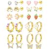 JeweBella 10 Paia Orecchini Bambina Anallergici Set Orecchini Acciaio Chirurgico Bambina Oro/Argento Orecchino a Cerchio Cuore Fiore Farfalla Arcobaleno per Ragazza Donna