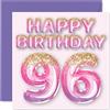 Stuff4 Biglietto di auguri 96° compleanno da donna palloncini rosa e viola glitterati biglietti di auguri 96 anni mamma nonna nonna nonna nonna nonna 145mm regalo