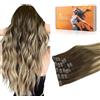 DOORES Extension per capelli con clip, Balayage biondo scuro con evidenziazione oxy, 80g, 30,5cm, 7 pezzi