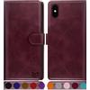 SUANPOT Cover per iPhone XS Max 6,5 pollici Blocco RFID Portafoglio Slot CarteSupporto Cellulare Magnetica custodia Pelle Sintetica Cover per apple XS Max Vino Rosso