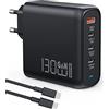 OBLITZON Caricatore USB C 130W, PD100W+QC30W PPS GaN Caricabatterie Rapido Tipo C Alimentatore 4 Porte con Cavo di Ricarica Rapida USB C 100W per MacBook Pro/Air, Dell XPS 15, 14/13, iPad, Galaxy S22