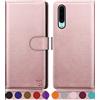 SUANPOT Cover per Huawei P30 Blocco RFID Portafoglio Slot CarteSupporto Cellulare Magnetica custodia Pelle Sintetica Cover per Huawei P30 Oro Rosa